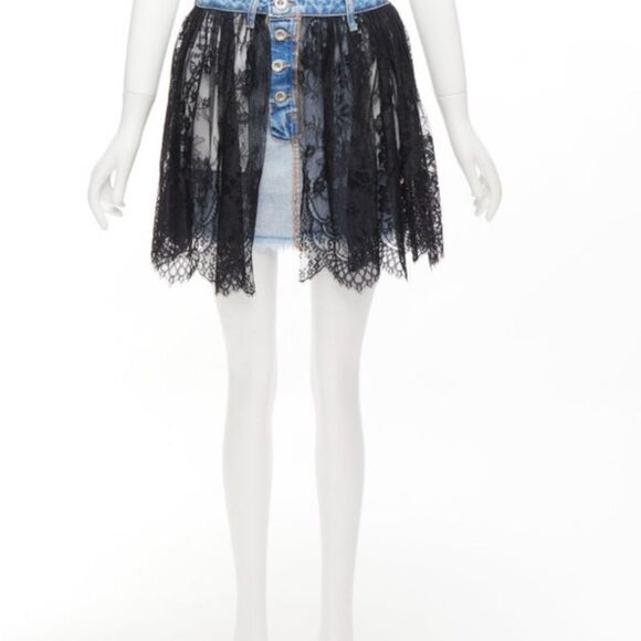 NWT Unravel Project Black Lace overall Denim Skirt, size 25 - Picture 5 of 9